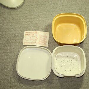 Vintage Tupperware Plastic Yellow Multi-Server Storage Container with Colander